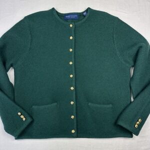 Karen Scott Sweater Womens Medium Green Pure Wool Gold Button Cardigan Australia